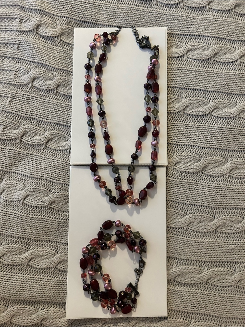 Lia Sophia Garnet and Pink Multi-Strand Beaded Necklace & Bracelet Set